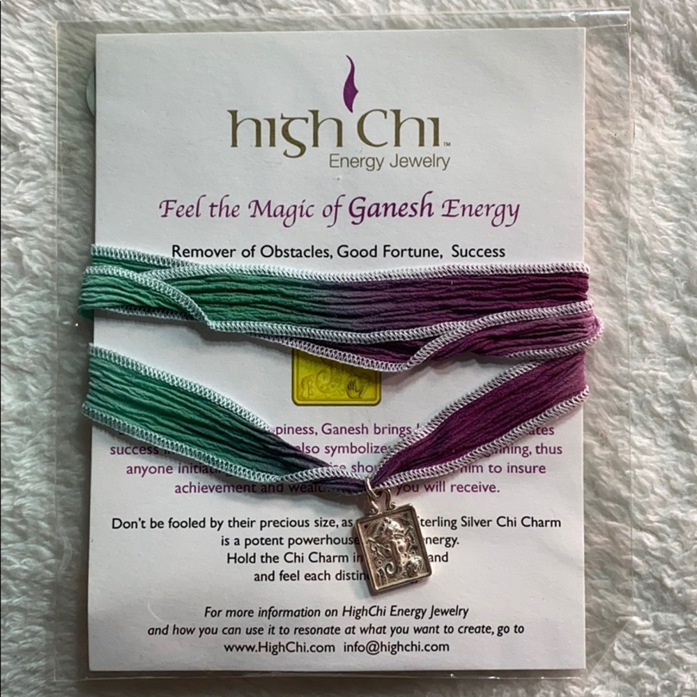 Silk wrap bracelet or necklace with Ganesh charm